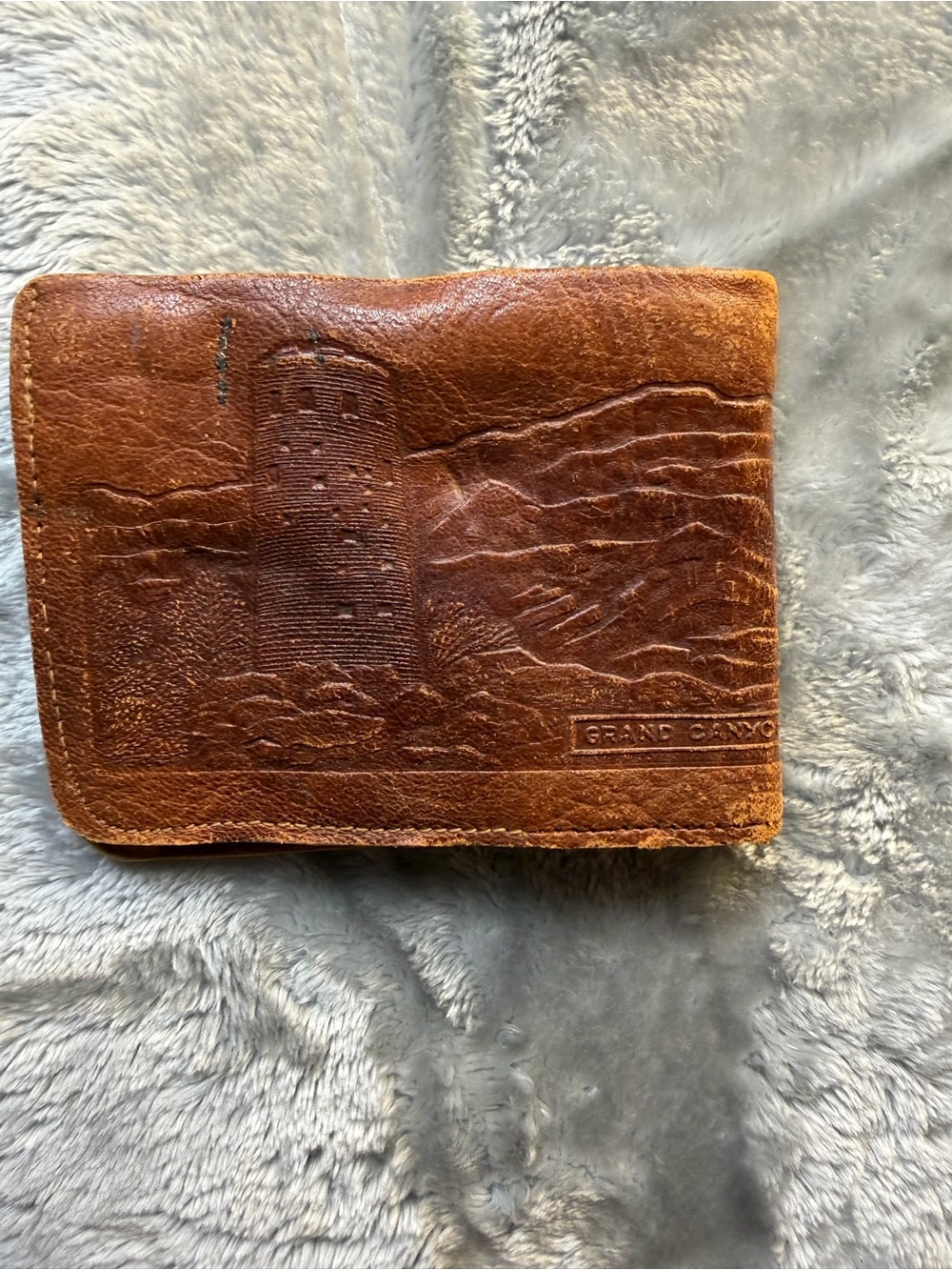Embossed Leather Bifold Wallet - Brown